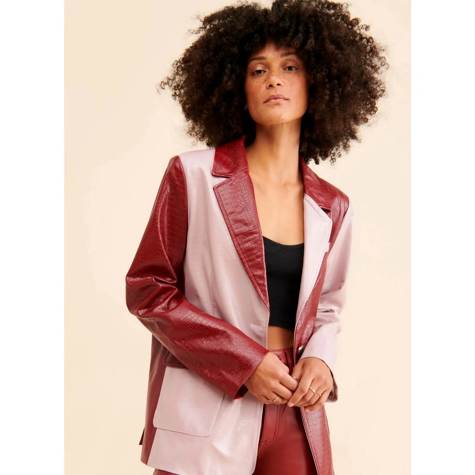 Free People Jayley Collection Vegan Leather Effect Blazer Multi One Size - Image 4