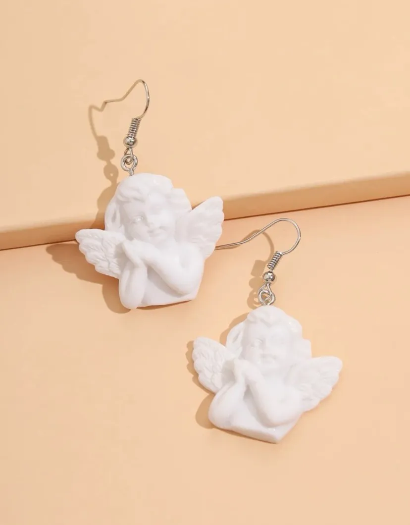 NEW Pair of white angel dangle earrings, cherub earrings, trendy y2k jewelry, angel jewelry, stocking stuffer - Image 2
