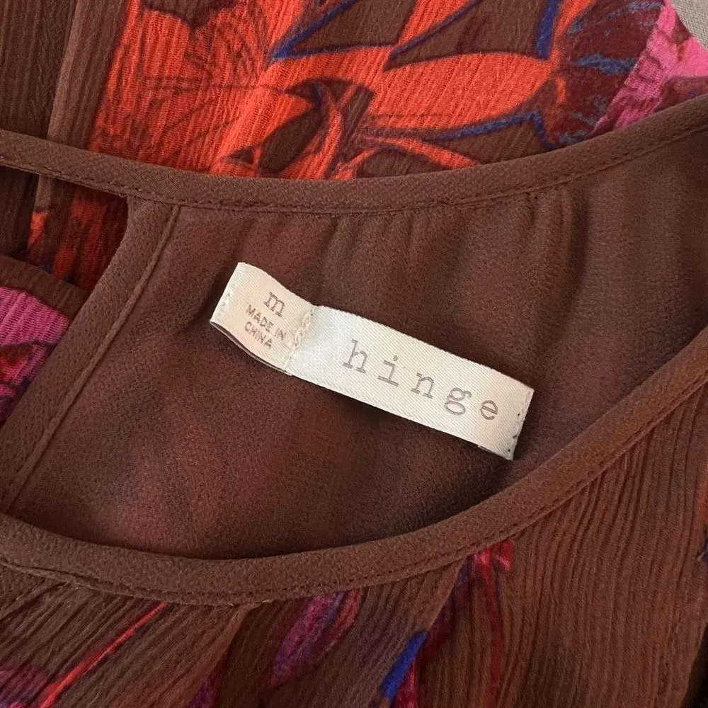 Hinge brown floral cinched waist sundress size medium - Image 7