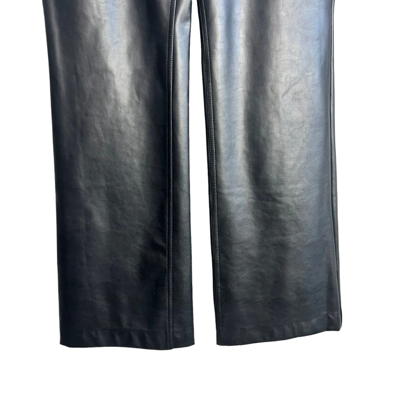 A.L.C. Pants Womens 12 Black High Rise Stretch Faux Leather Wide Leg Vegan NEW - Image 3