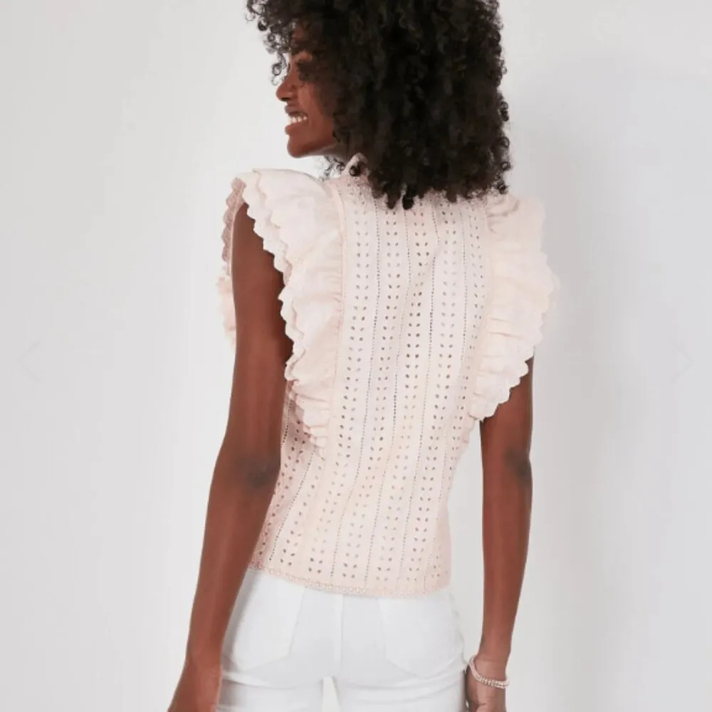 La Vie Rebecca Taylor Eyelet Balliet Blouse White XS Preloved - Image 4