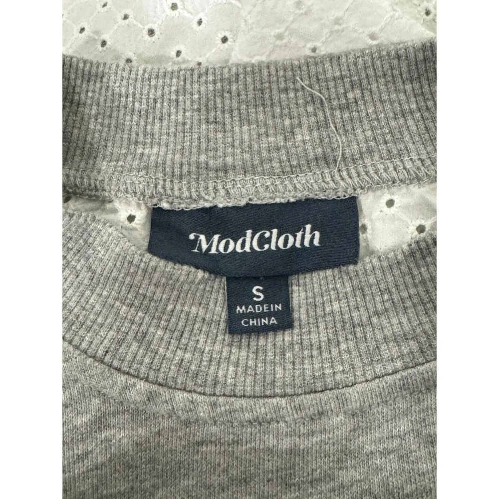 Modcloth Womens Cotton Crew Neck Eyelet Back Detail Ribbed Sweatshirt Size S - Image 4