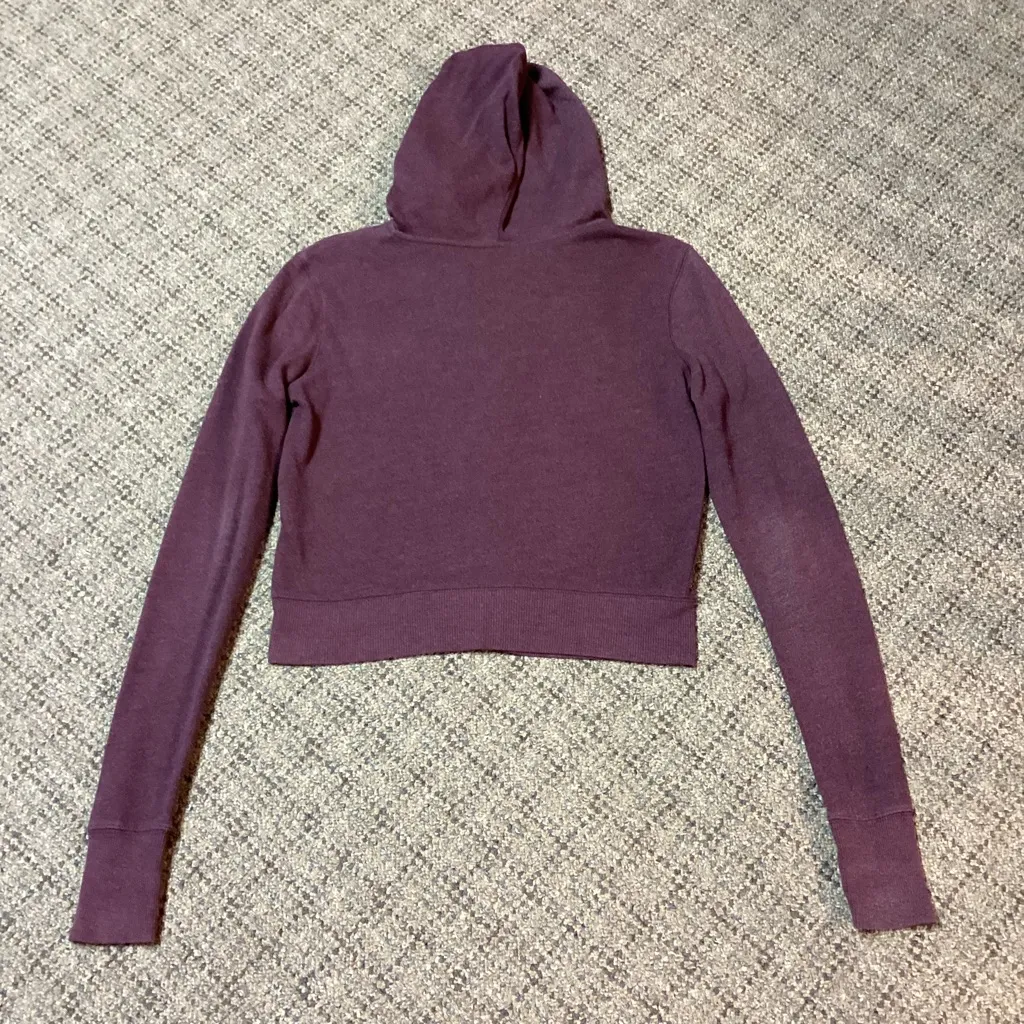 SO Lounge Life Plum Purple Burgundy Crop Zip-Up Hoodie * Size XS - Image 5