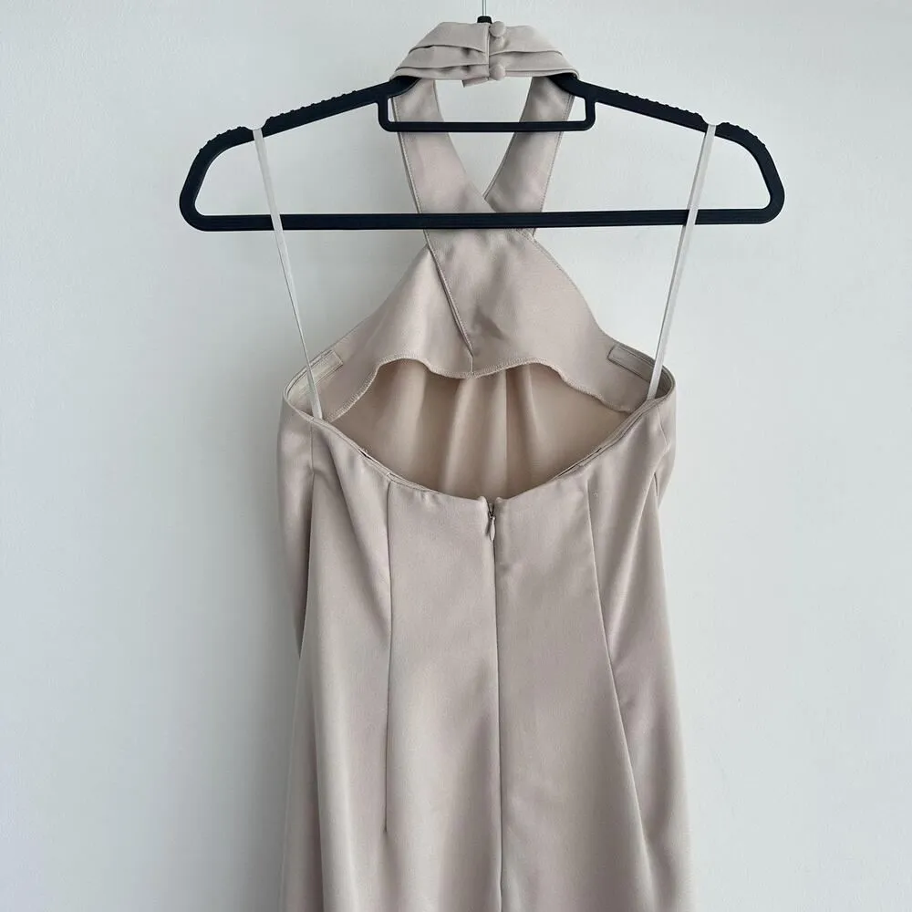 BHLDN Dress Womens 0 Ruby Twist Halter Satin Gown Champagne Elegant Bridesmaids - Image 8