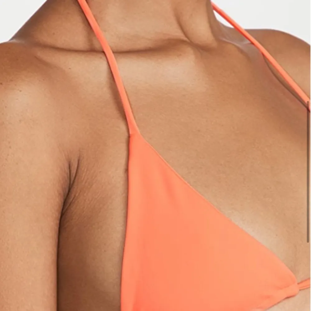 GOOD AMERICAN Bikini Top Medium Tiny Ties String Triangle Neon Coral Teeny NWT - Image 3