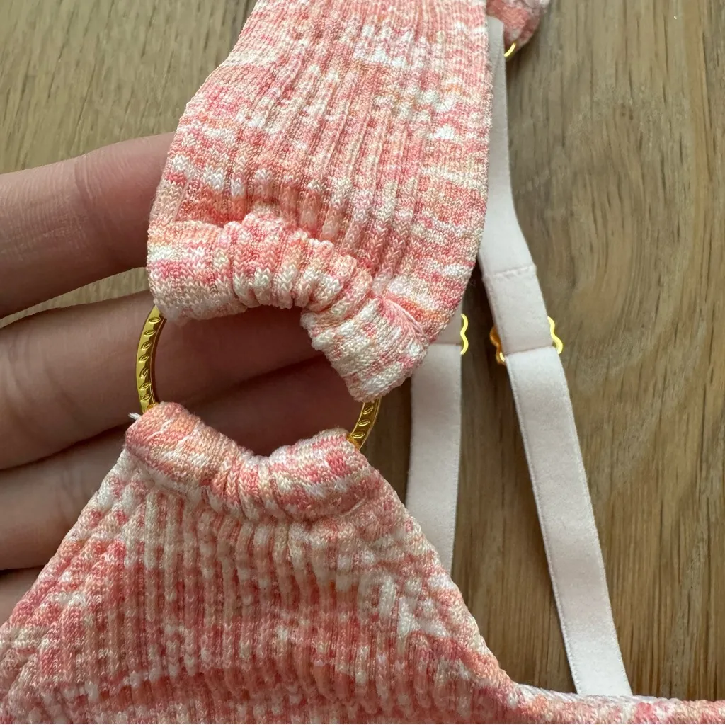 AERIE Seamless Gold Ring Longline Ribbed Bralette Bra in Coral Pink NWT - Image 6