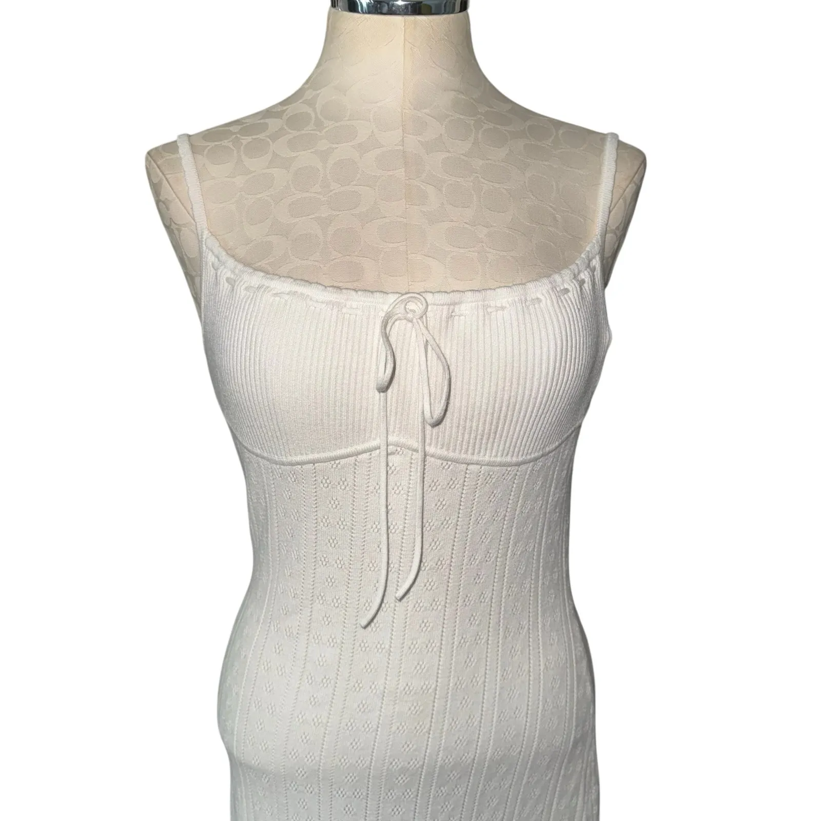 House Of Cb Myla Pointelle Maxi Sweater Dress With Woven Design White Size Large - Image 3