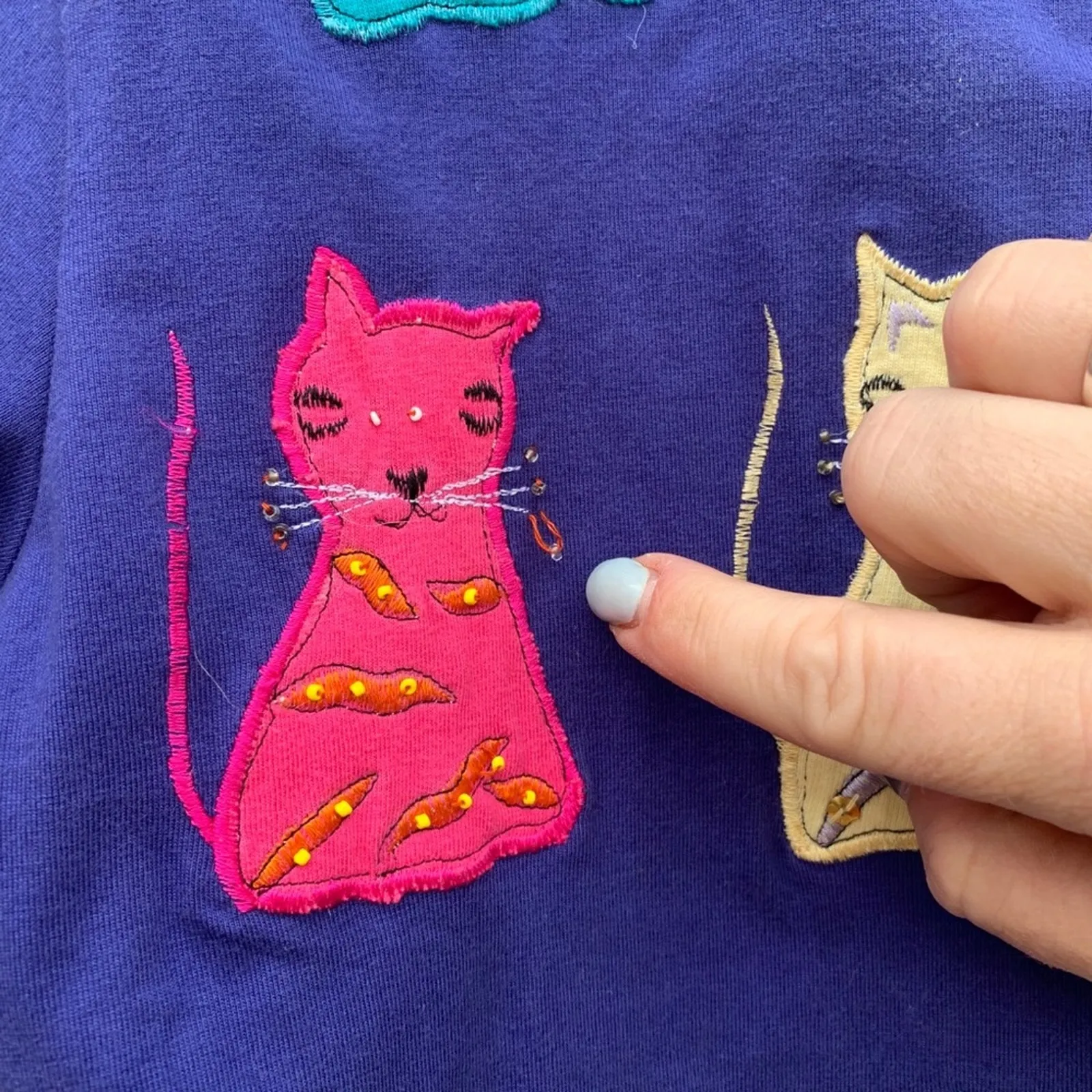 Vintage Art Deco cats teacher shirt dress and jacket set Cotton SMALL Blue - Image 8