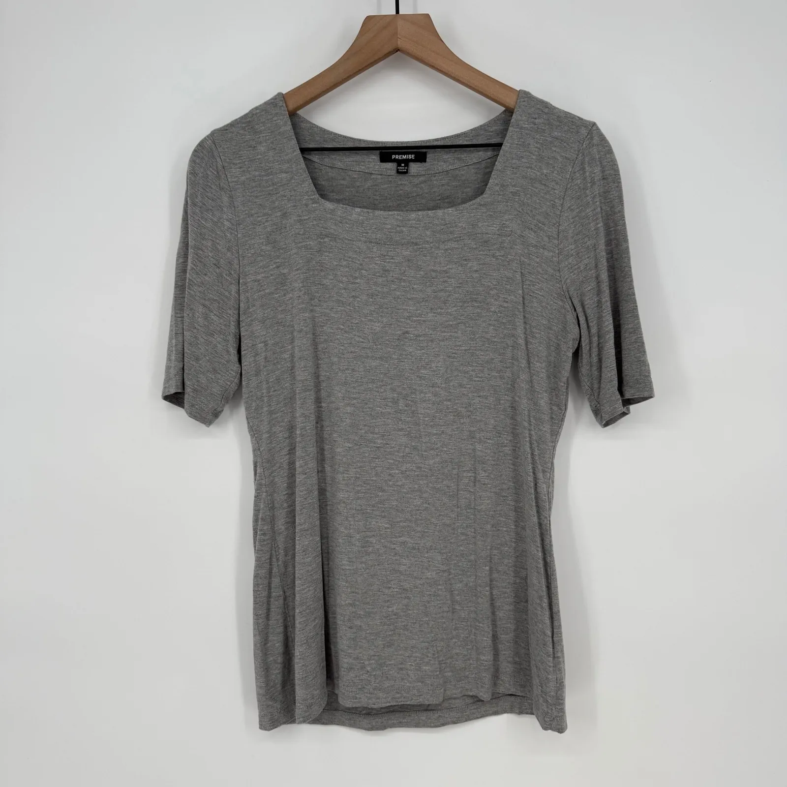 Premise Gray Square Neck Short‎ Sleeve Top Blouse Casual Everyday Basic Size M - Image 2
