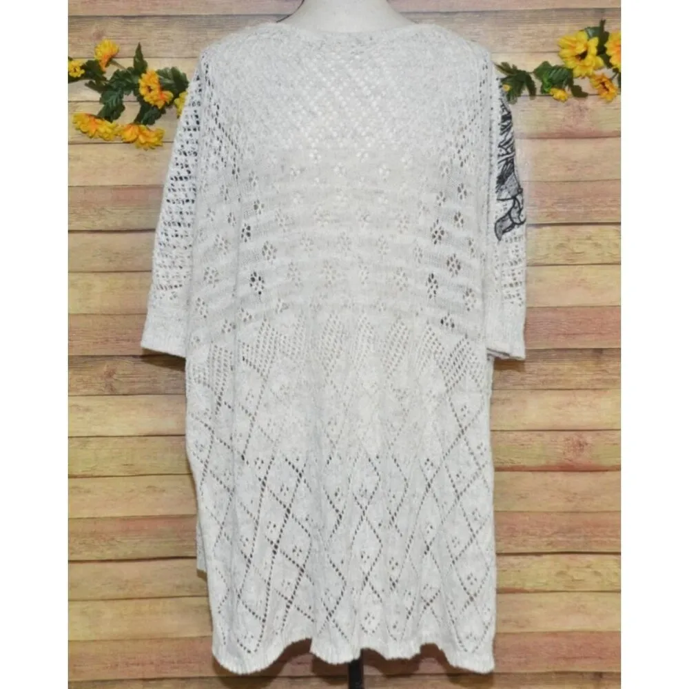 Anthropologie Knitted & Knotted Embroidered Crochet Launa Poncho Sweater Size S - Image 9