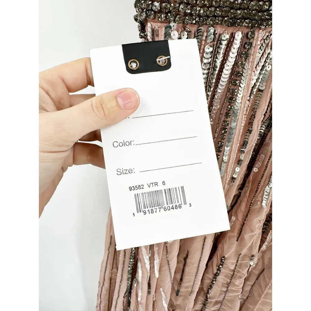 Mac Duggal 93582 Beaded Full Length Ruffle Sleeve Gown Vintage Rose Pink 6 NEW - Image 5