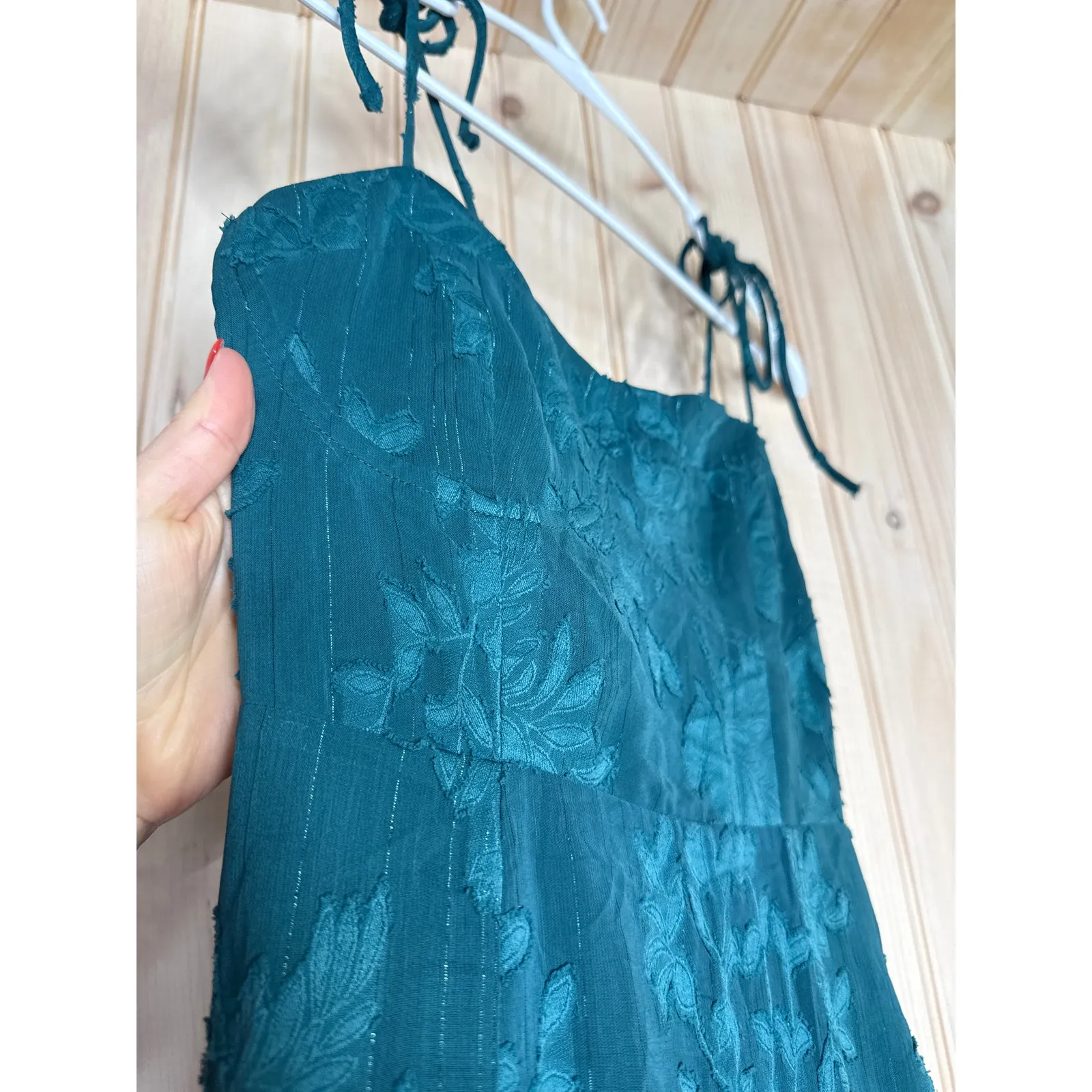 NWT Lulus Loveliest Looks Emerald Green Jacquard Tie-Strap Midi Dress Size XS - Image 4