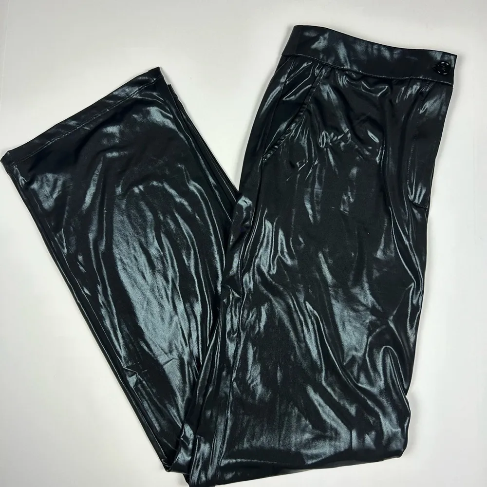 Sincerely Jules Women's Shiny Black Pants Size Large Straight Leg Casual - Image 14