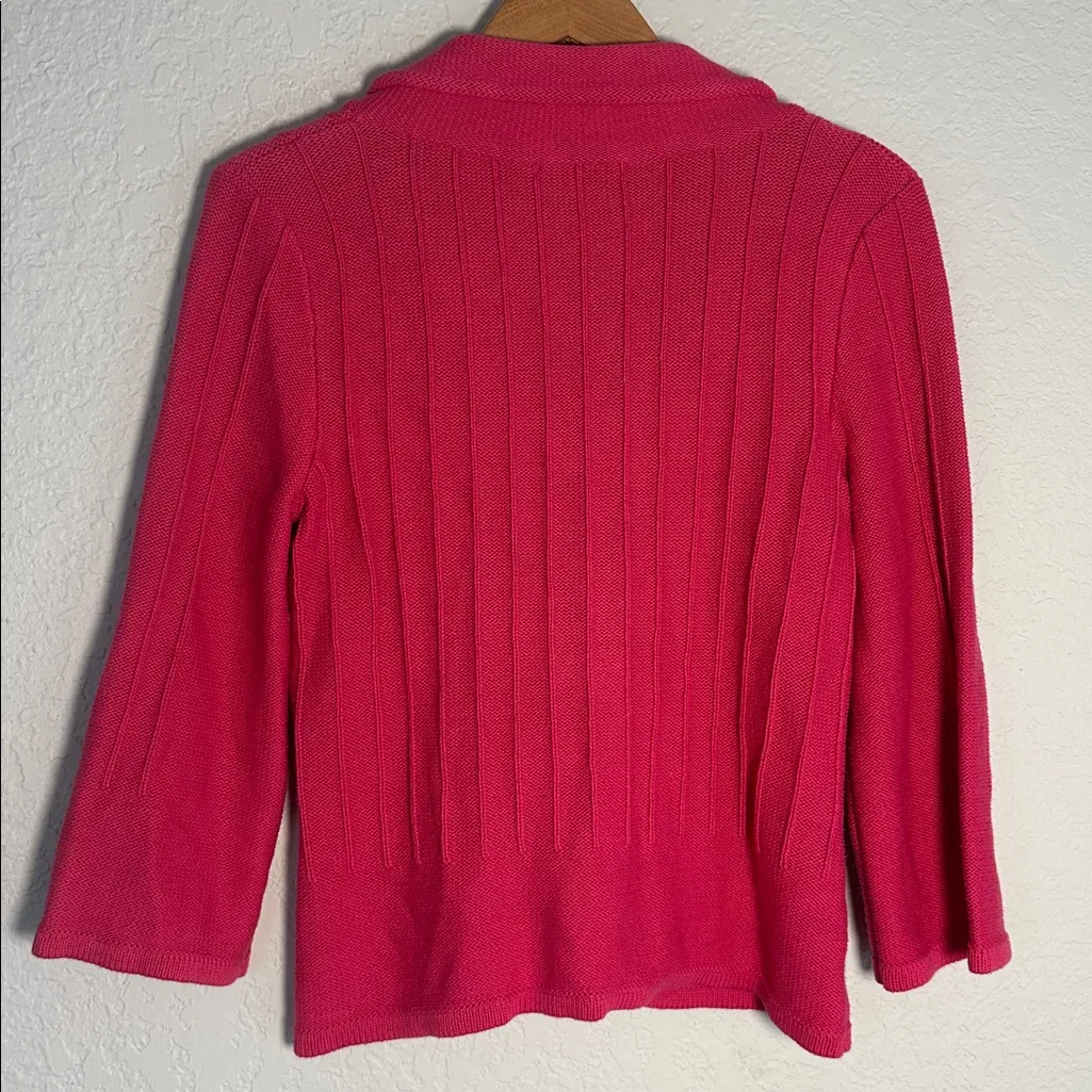 CAbi Hot Pink Cranberry Gem Flower Cardigan Sweater Rosette Crystal Valentines - Image 8