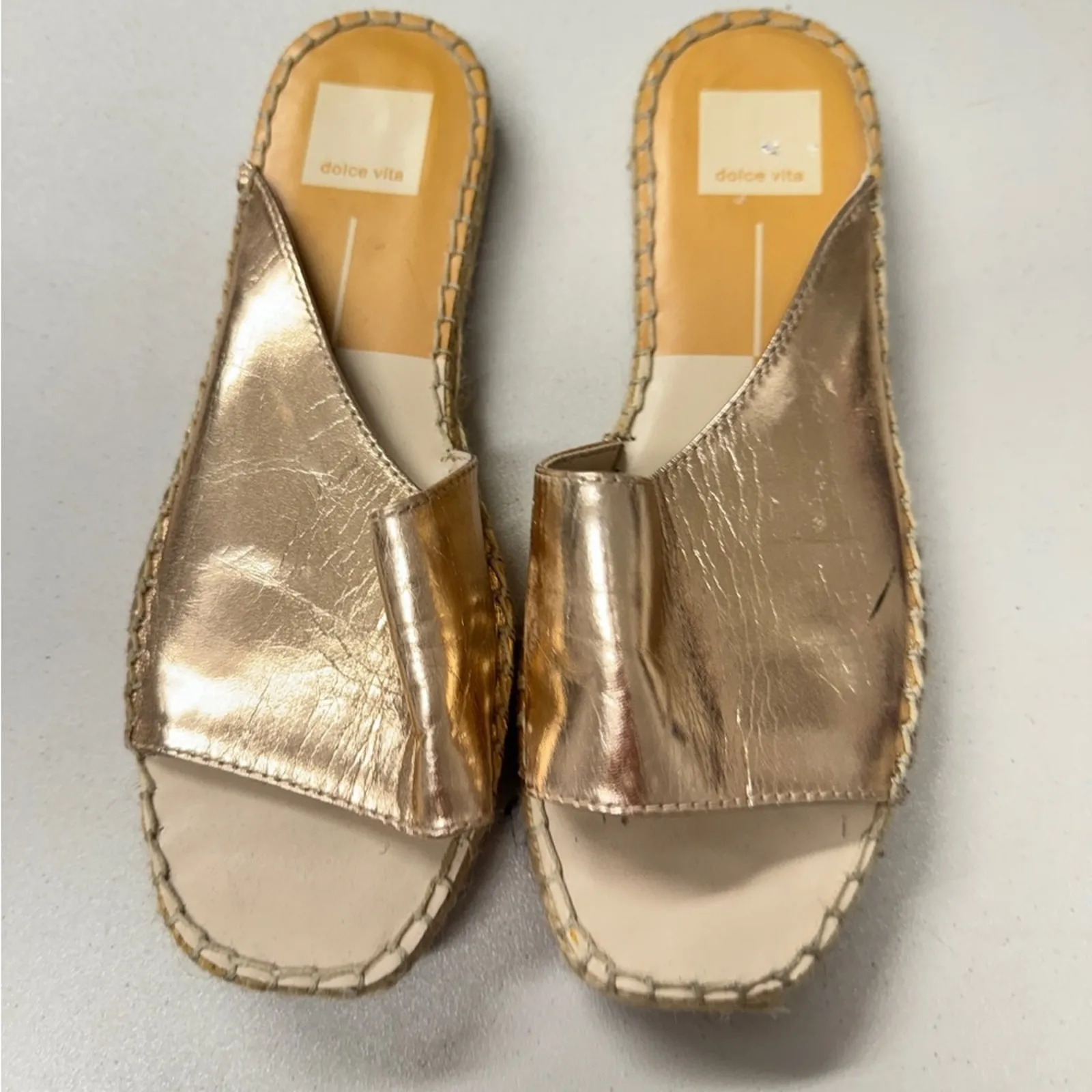 Dolce Vita Rose Gold Faux Leather Mule Slides Womens 6 Beachy Casual Sandals Pink - Image 2