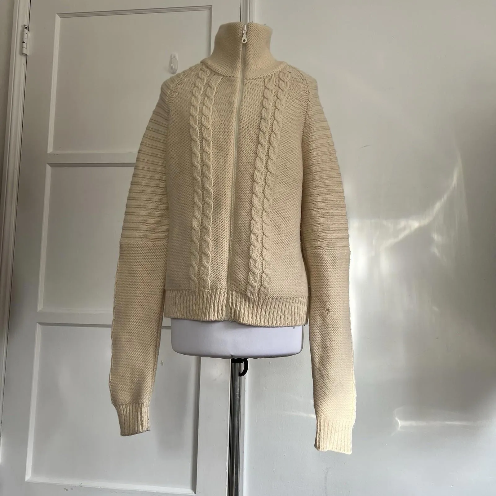 Company of We Merino Wool Sweater M Cream Full Zip Chunky Cable Knit Cardigan Size M - Image 2
