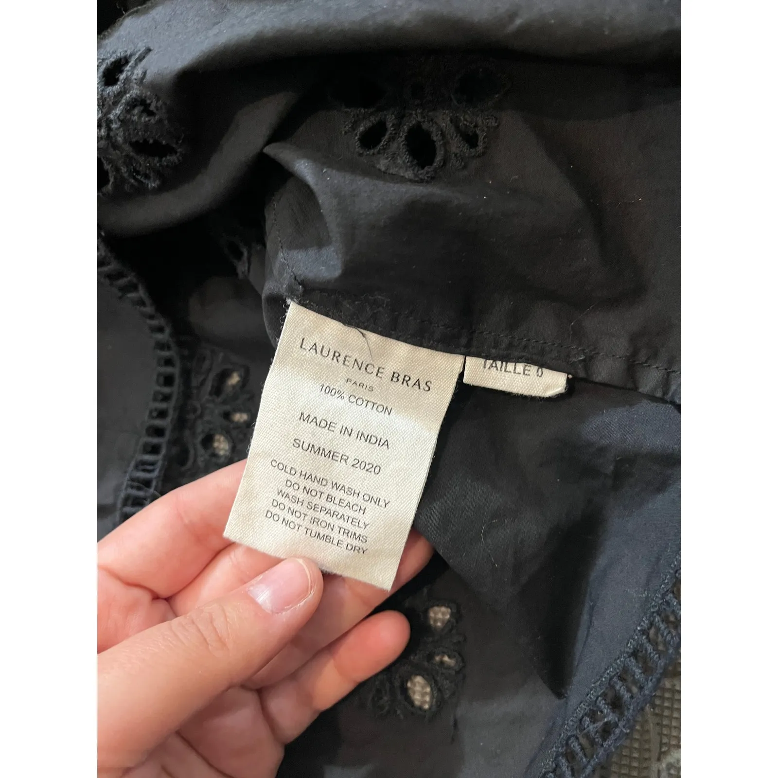 Laurence Bras‎ Womens Black Eyelet Floral Puff Sleeve Boho Blouse Size 0 US 4 - Image 3