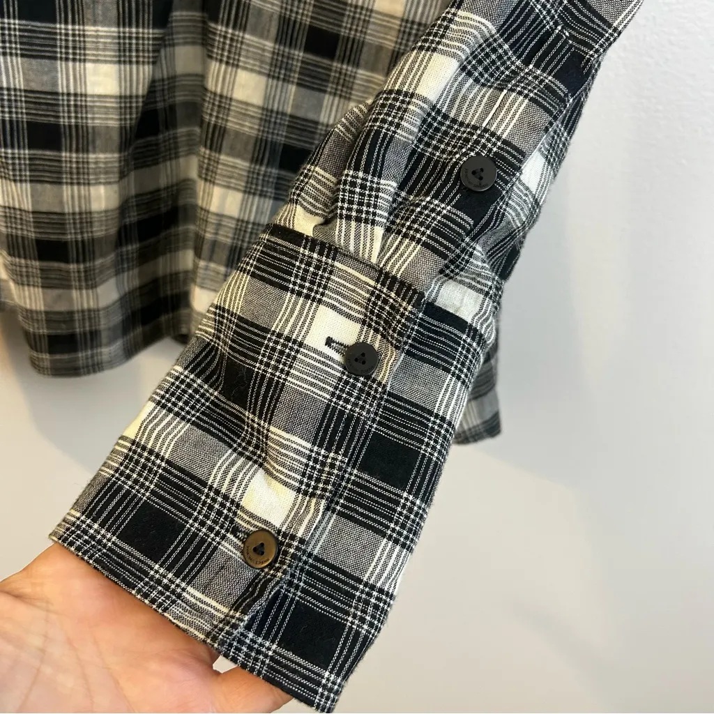 Jonathan Simkhai Rory Black/White Plaid Cutout Poplin Puff Sleeve Shirt Small Black - Image 13