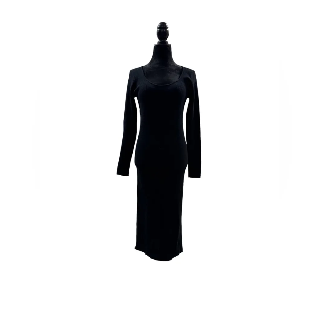 RSQ Chic Black Ribbed Long Sleeve Maxi Bodycon Minimalist Dress XL - Image 2