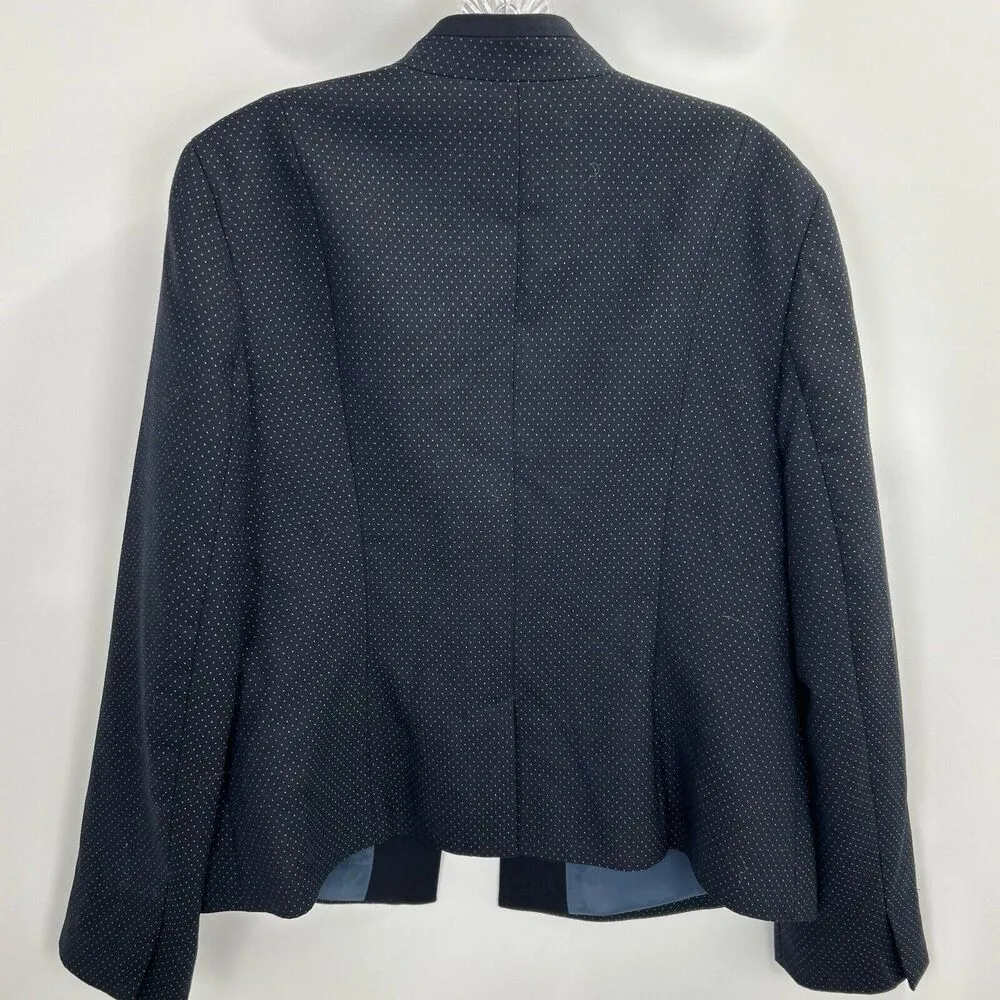 Talbots Blazer Navy Blue Wool Blend Polka Dot Jacket Blazer Size 12 - Image 4