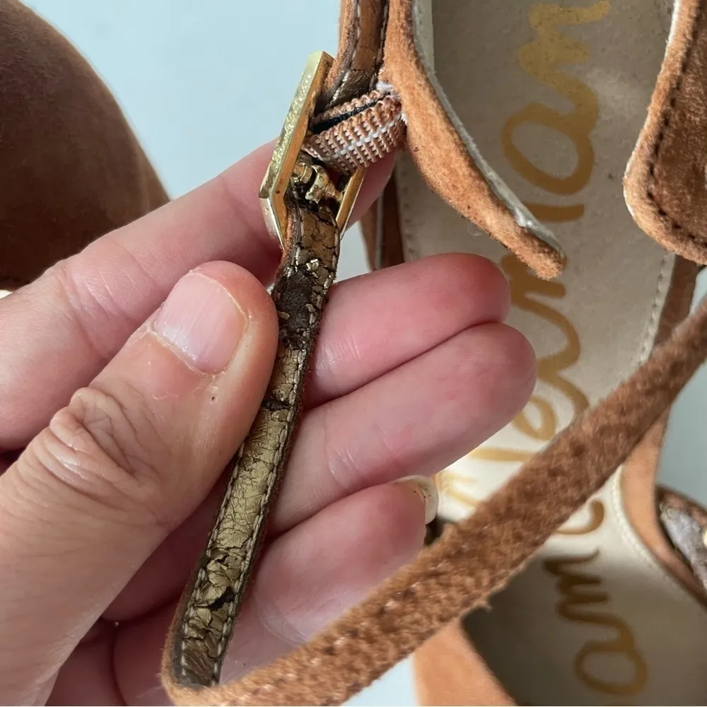 Sam Edelman Raven Open Toe Suede Wedge Tan Brown Size 7.5 - Image 9