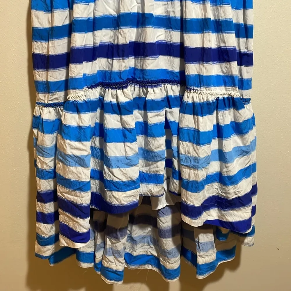 Anthropologie Maeve A-Line Blue White Striped High Low Tiered Midi Skirt Small - Image 8