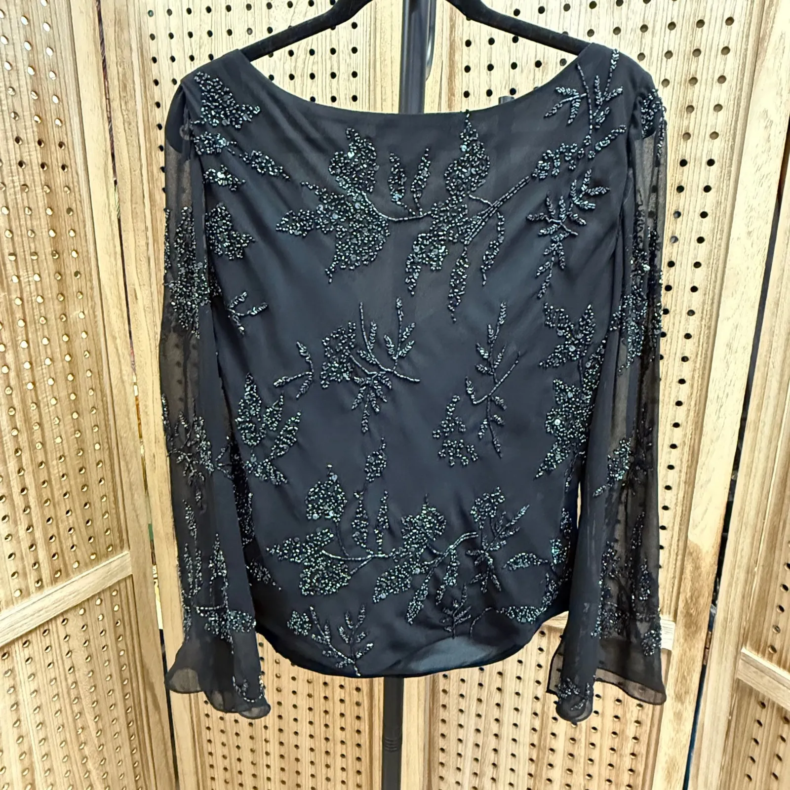 JKara New York Black Beaded‎ Embellished Long Sleeve Blouse Top L Size L - Image 2