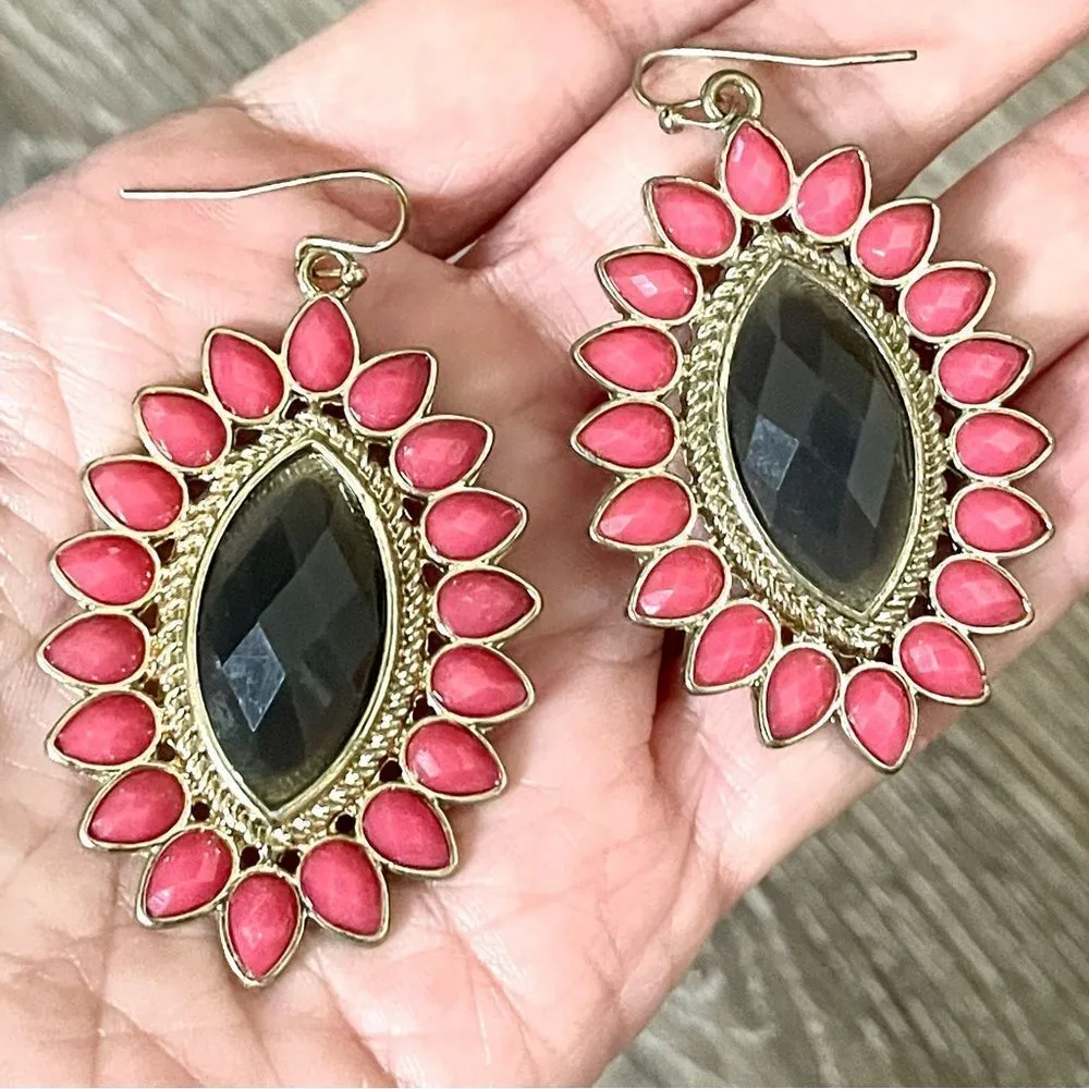 AMI gold tone brown and rose beaded statement earrings - Image 2