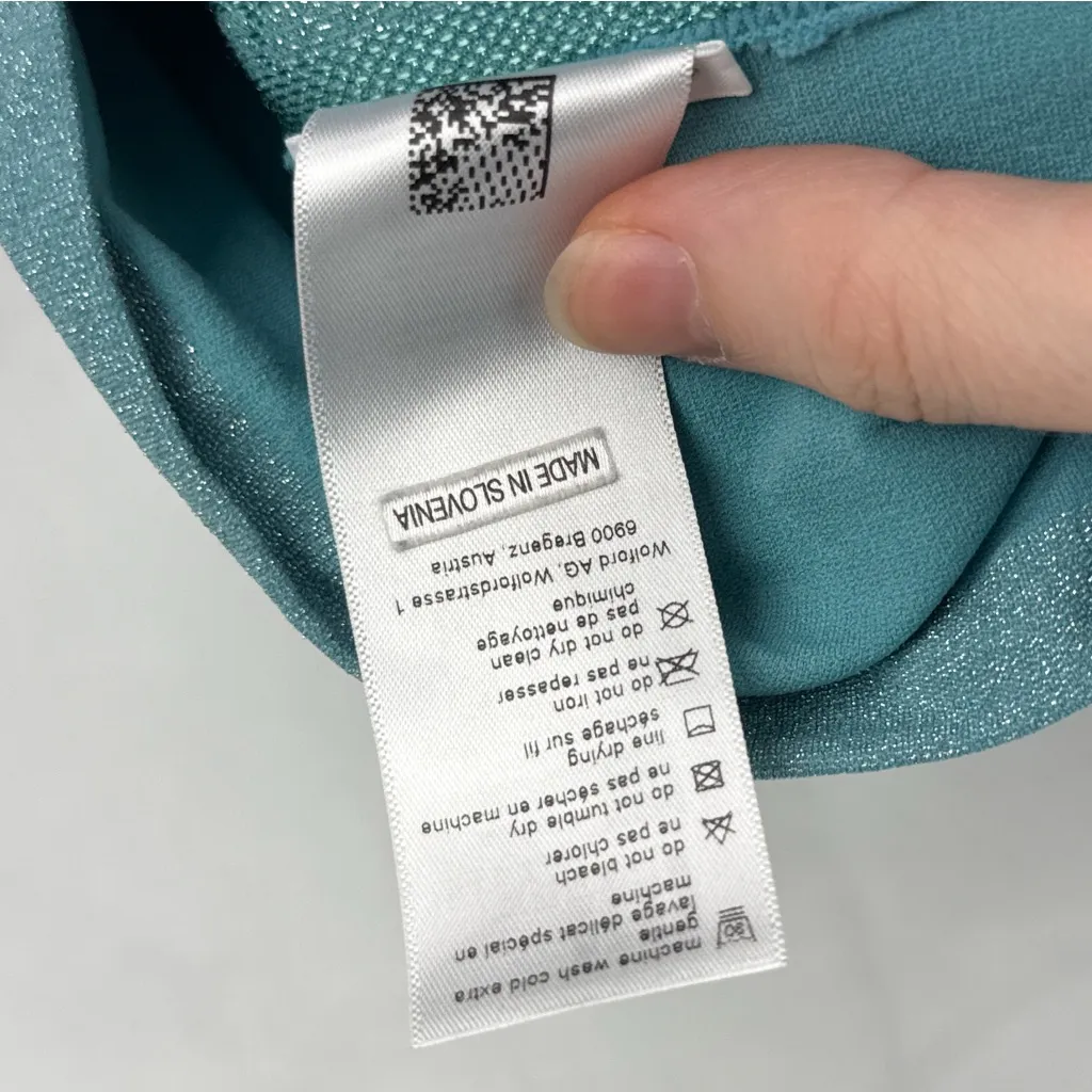 Wolford Shiny Grid Leggings Metallic Ice Jade Silver Athleisure Glam Designer S Blue - Image 9