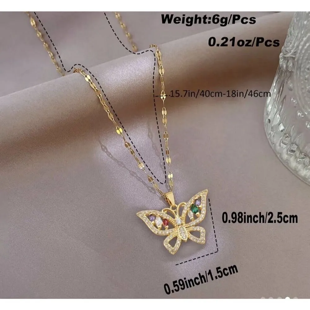 18K Gold Plated Multicolor Butterfly Necklace stainless steel womens jewelry - Image 12