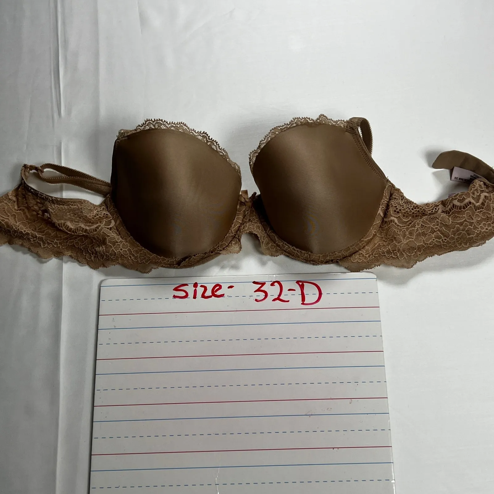 Victorias Secret Dream Angels Lined Demi Bra 32D Lace Trim Beige Nude - Image 7