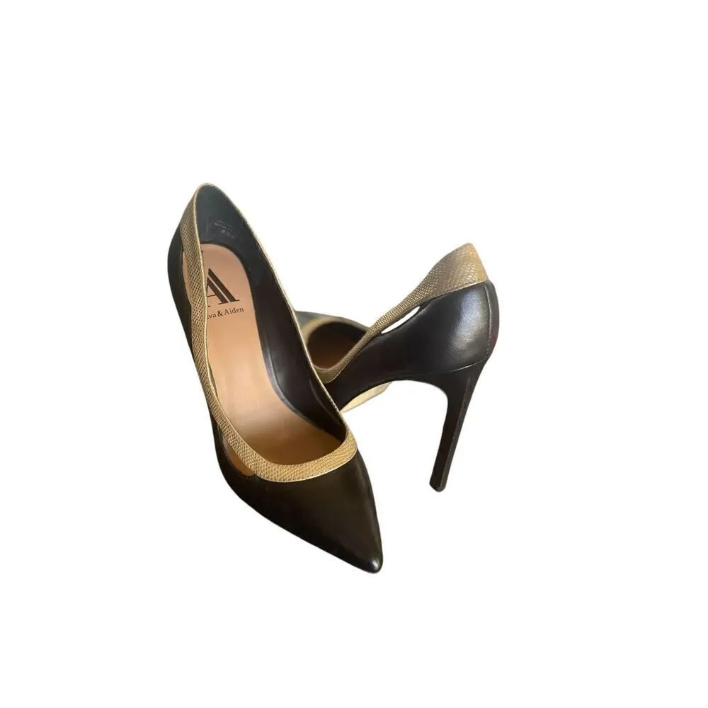 NWOB Ava&Aiden Black/ Gold Leather Pumps/ Stilletos Size 8.5 Black - Image 8