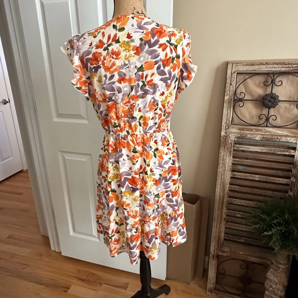 SHEIN Orange Floral Ruffle Mini Dress - Image 3