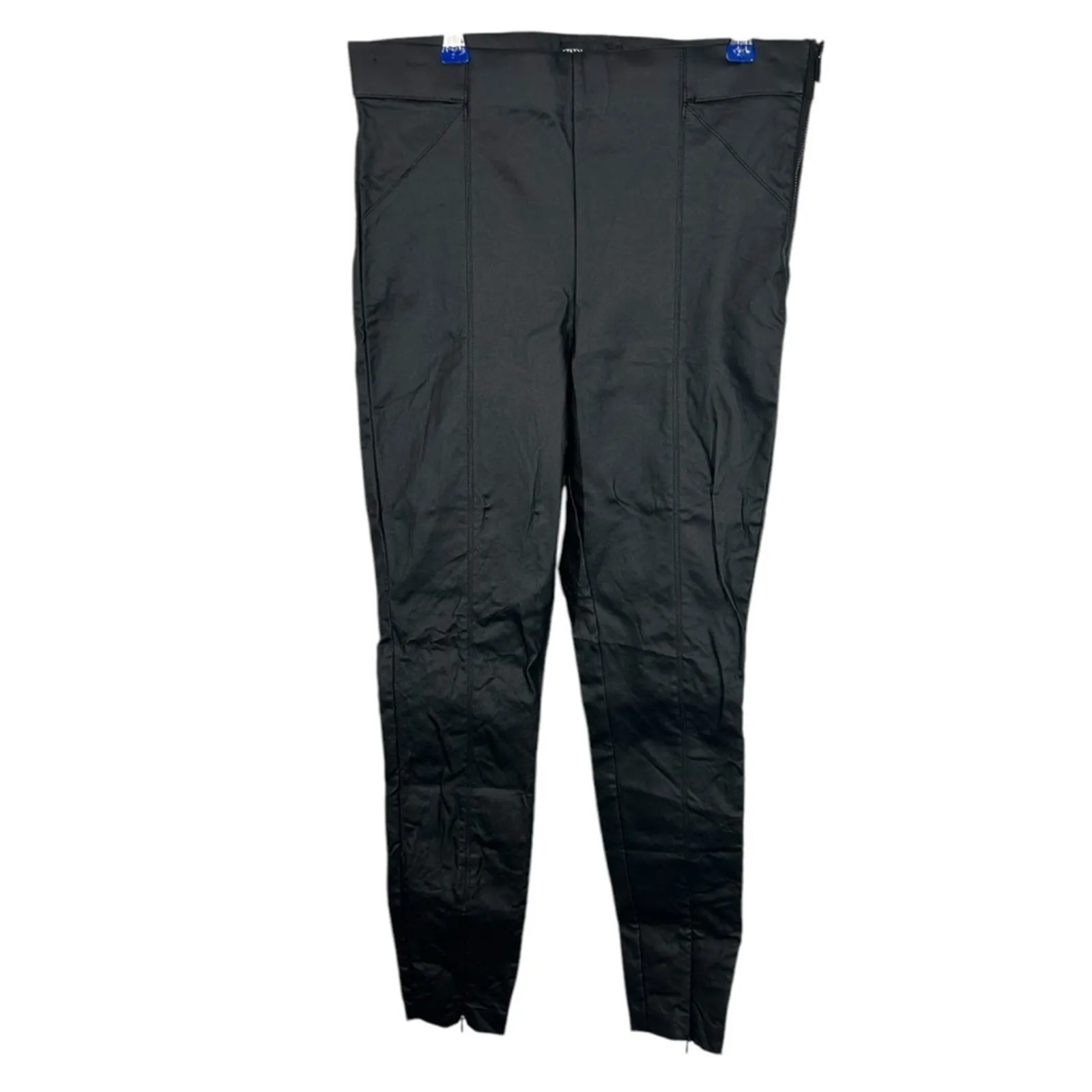 Zara Black Vegan Leather Skinny Pants Cropped Zip Rocker Style Size L - Image 4