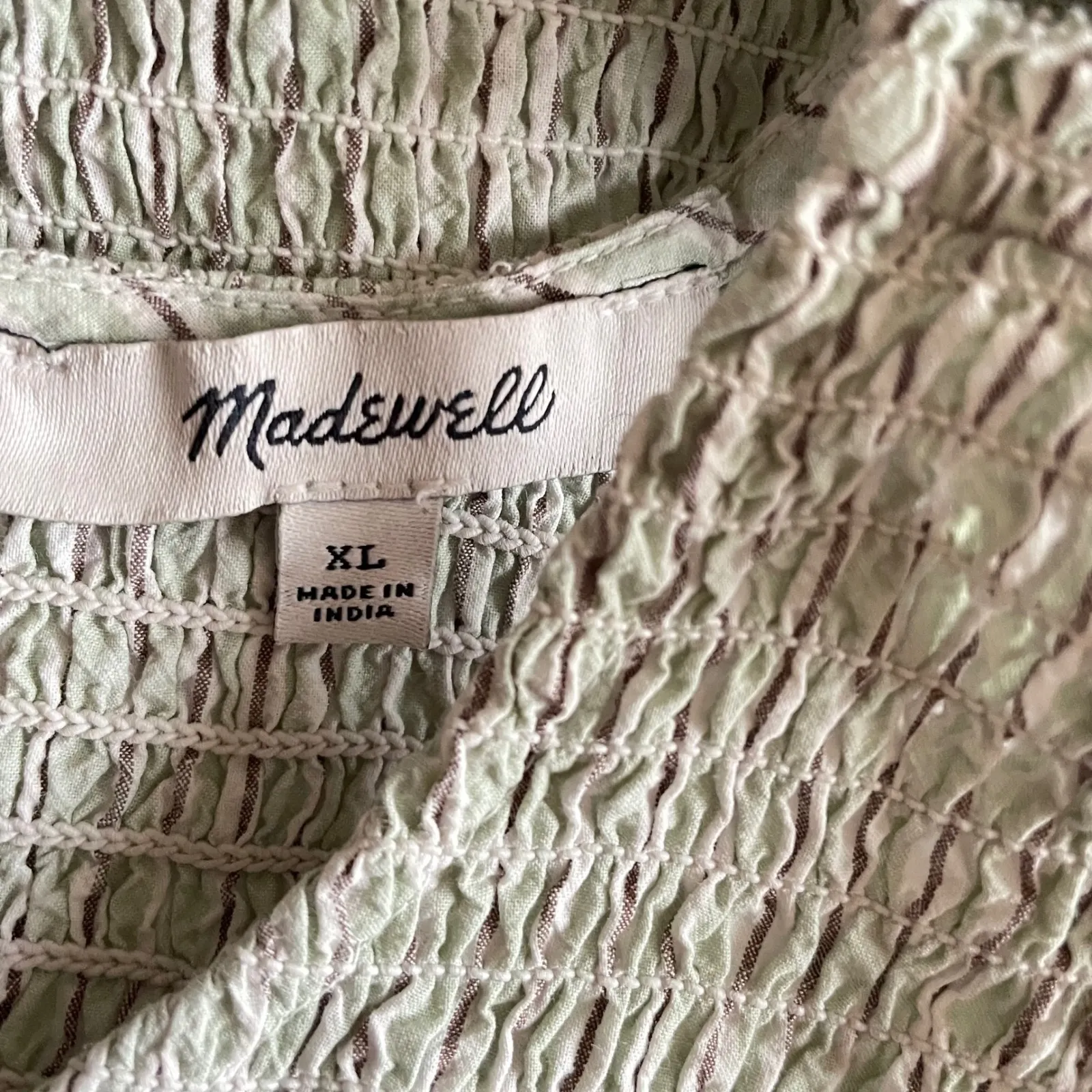 Madewell Selena Striped Smocked Poplin Cotton Midi Dress - Image 3