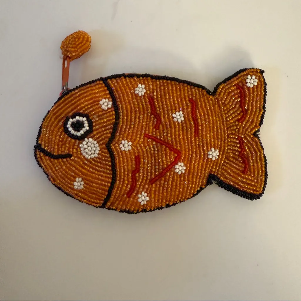 Source Unknown Orange Beaded Fish Coin Purse - Image 2