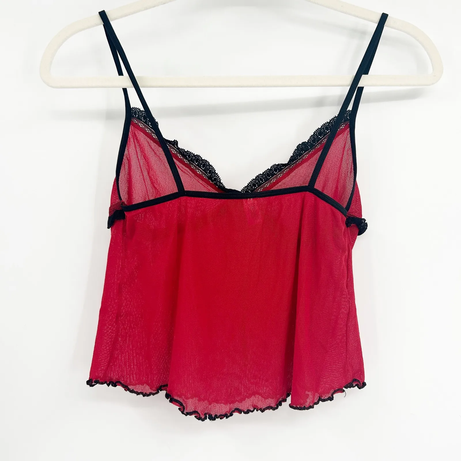Womens Y2K Fairycore Feminine Dainty Mesh Lace Trim Babydoll Cami Top Size M Red - Image 5