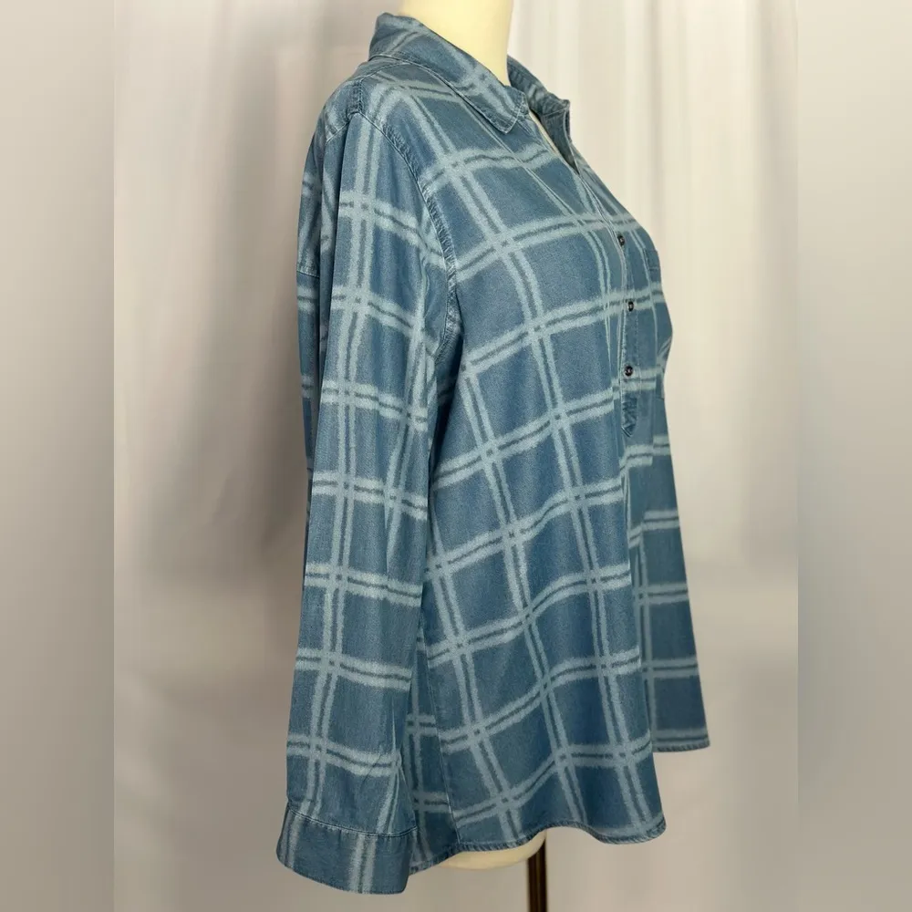 Cato Plus Size Checkered Denim Blue Shirt (838) - Image 4