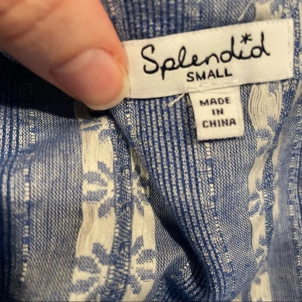 Splendid Blue Chambray Ruffled One Shoulder Crop Top Daisy Print Womens Small - Image 5