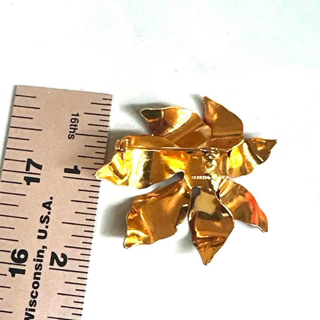 Cerrito Signed Red Poinsettia Enamel Rhinestone Brooch – Vintage Holiday Pin - Image 7