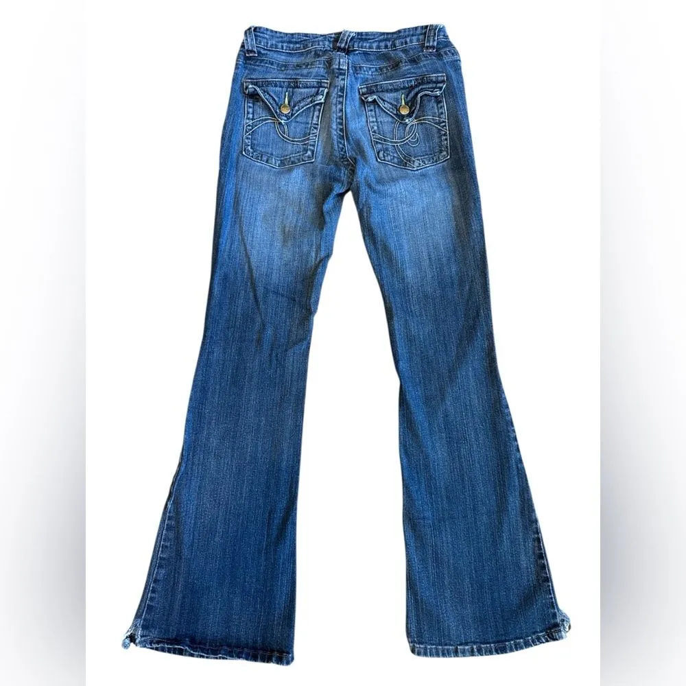 Revolt Jeans Co. Women’s Flare Leg Jeans Back Flap Pockets Size 9 Blue - Image 6