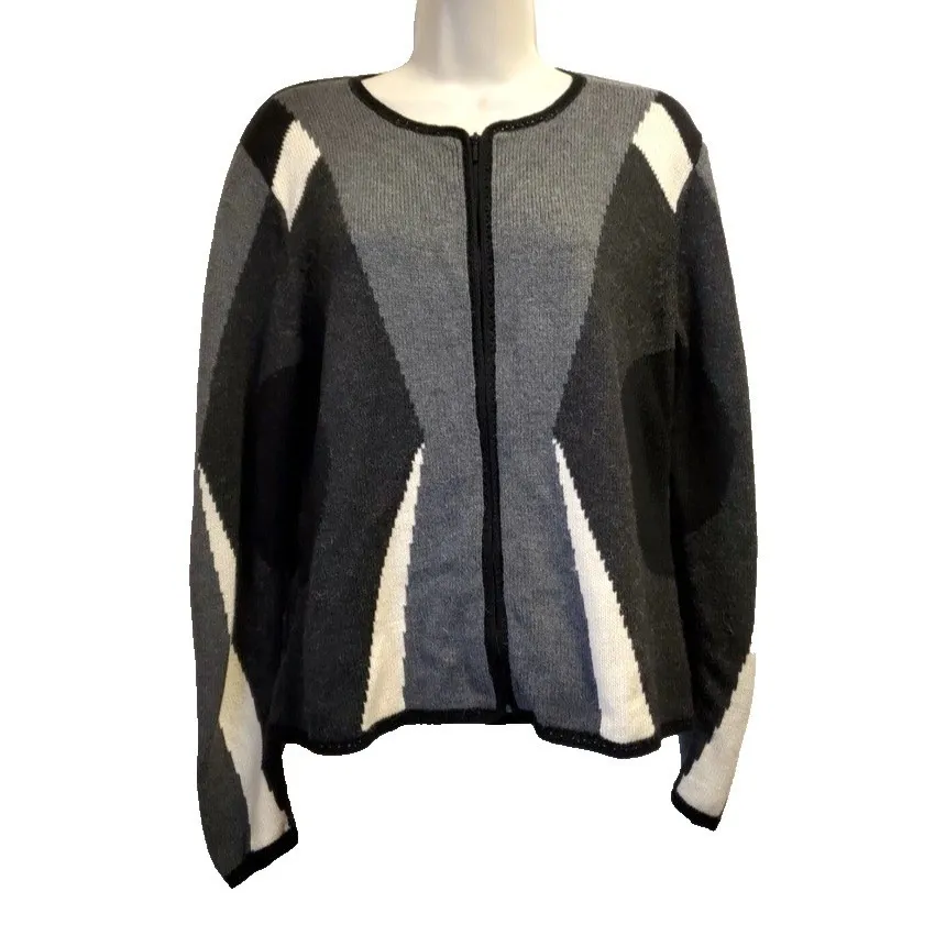 Talbots Alpaca Blend Cardigan Sweater Women's Size Large Peru Full Zip Lux Grays - Image 2