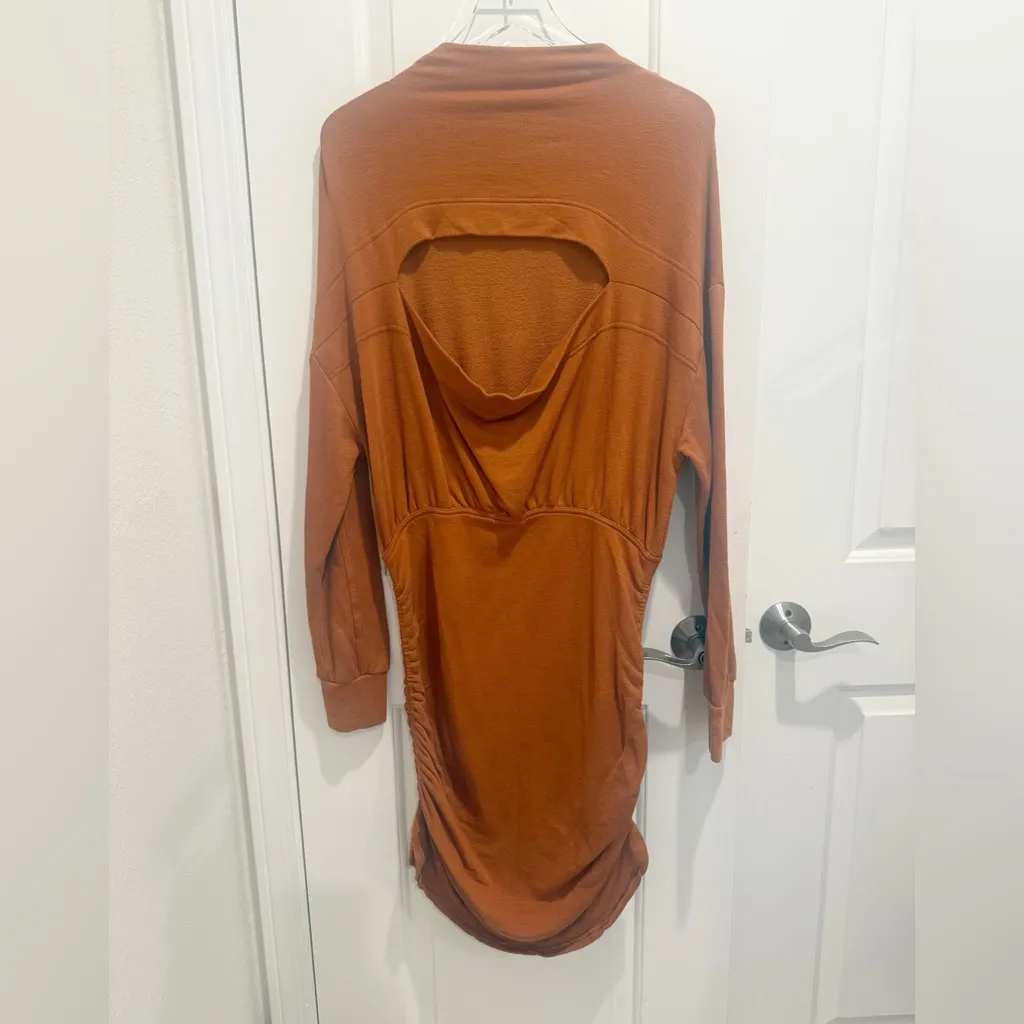 ANTHROPOLOGIE DAILY PRACTICE Open Back Long Sleeve Ruched Dress Yellow XL - Image 5