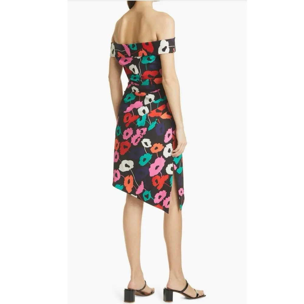 NEW Milly Ally Poppy Multicolor Floral Off The Shoulder Ruched Sheath Dress Sz 2 - Image 4