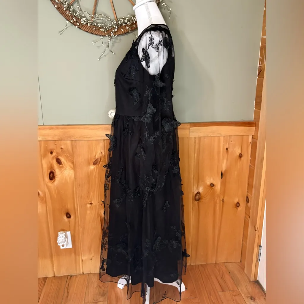 Embroidered Sweetheart Illusion Long Sleeve A-line Tulle Midi Dress #299902 NWT - Image 5