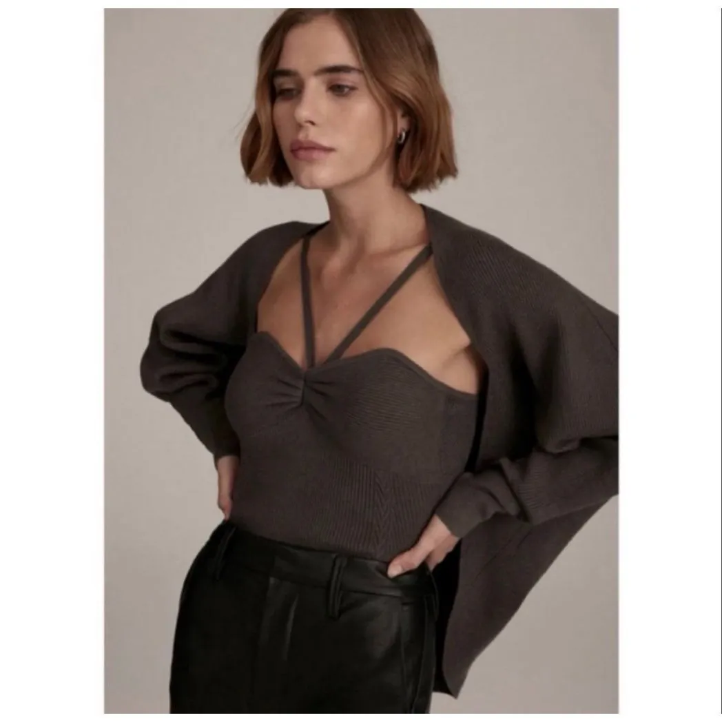 Anthropologie Favorite Daughter Layla Shrug Cardigan XS/S Charcoal Ribbed Gray - Image 3