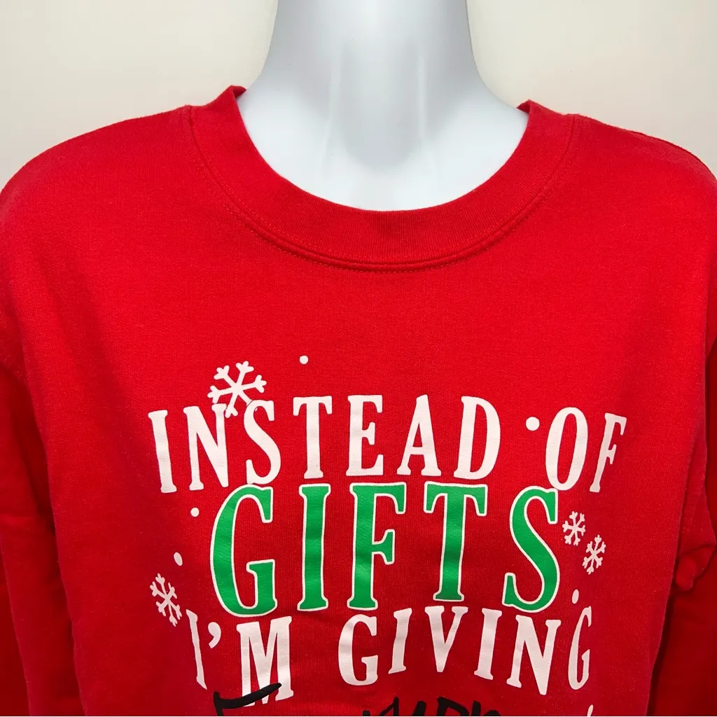 Wound Up Red Crewneck Sweater with Festive Holiday Christmas Print-Size XS - Image 2