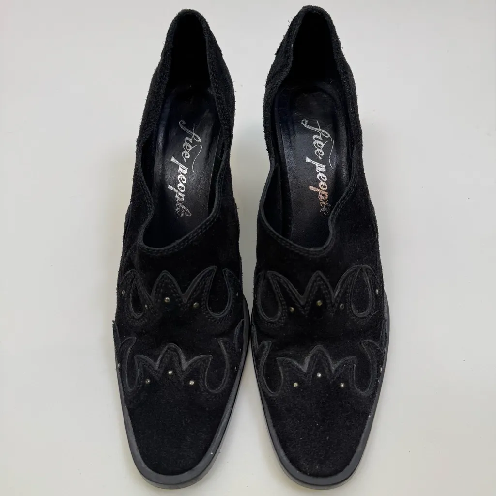 Free People Alamo Booties Black Suede Leather 38 7.5/8 Shoes Studs Western Heels - Image 2