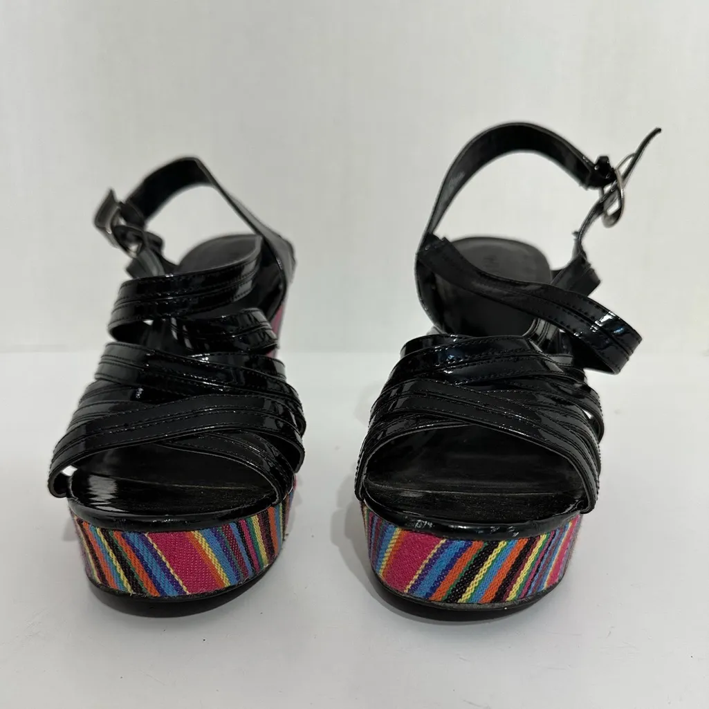 Westies Black with Multicolored Stripe Platform Wedge Sandals Size 9 - Image 3