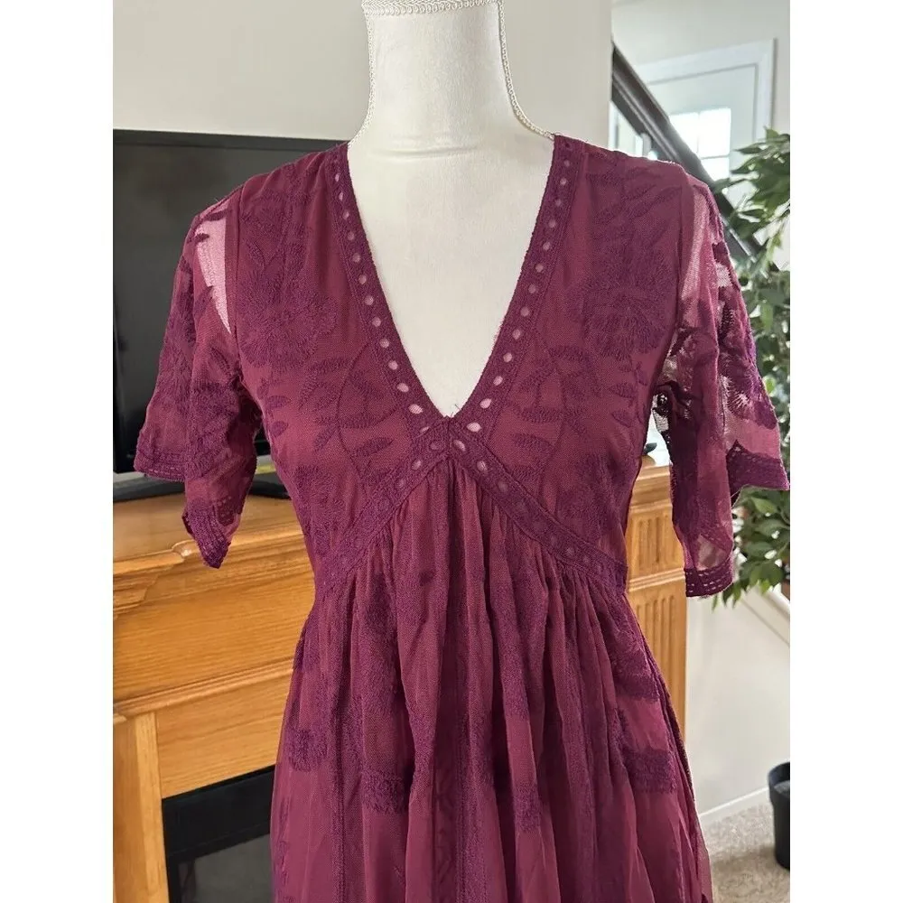 PinkBlush Dress Size Small Maternity Burgundy Lace Maxi Long Overlay - Image 3
